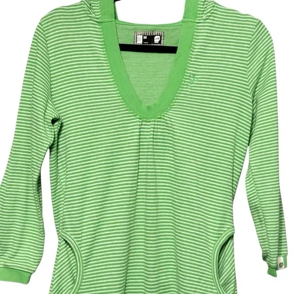 Orage Green Striped Hooded Athleisure Tie Waist Cozy Sporty Dress size Medium - Picture 3 of 13